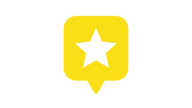 Yellow star icon animation inside speech bubble for favorite and bookmark notification concept on white background