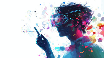 Woman wearing virtual reality goggles and holding controller. © alvin project