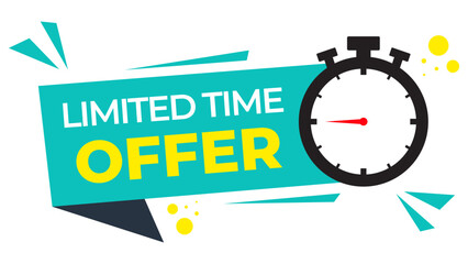 Limited time offer with a clock icon use for promotional marketing campaigns and attracting customer attention.