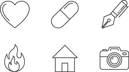 Collection of simple line icons for various concepts