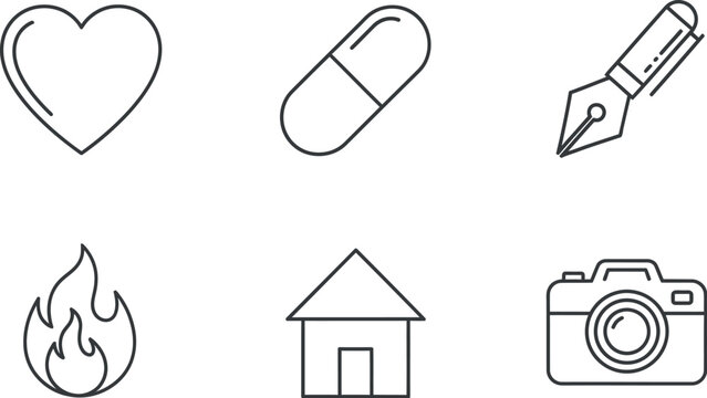 Collection of simple line icons for various concepts