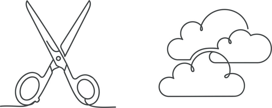 Simple line art of scissors and clouds