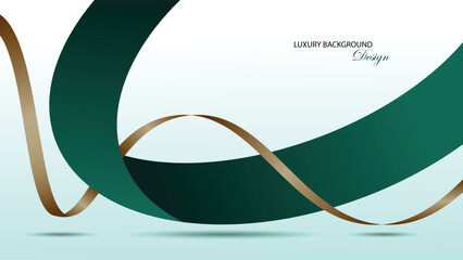 Luxury green background vector design. Green abstract background with gold line and curved ribbon decoration. Emerald green background. Suit for banner, backdrop, award, certificate,and others