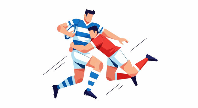 Two rugby players tackling each other on a field in a dynamic motion Whisk_1czmygzyxmtyjdzmtktn2ktlhnty00inhfdntgj