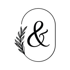 Naklejka premium Elegant ampersand logo with floral branch inside a rounded frame
