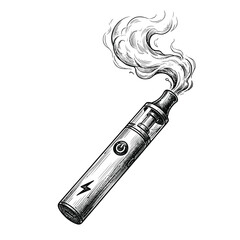 Detailed illustration of a modern electronic cigarette with rising smoke