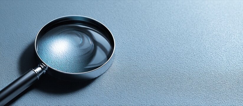 Magnifying glass on a blue textured surface.