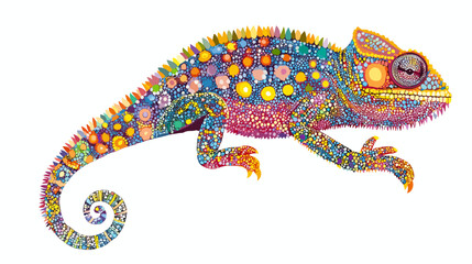 Obraz premium Colorful Chameleon Illustration with Vibrant Patterns.