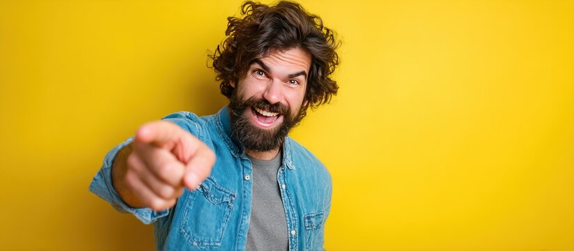 Man pointing finger at camera with a wink.