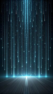 Glowing digital light trails on dark background