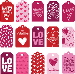 A lovely assortment of pink and red tags with hearts and sweet messages for Valentines Day