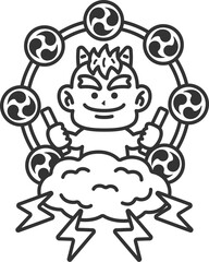 黄鬼の雷様のアイコン（線画）のイラスト
