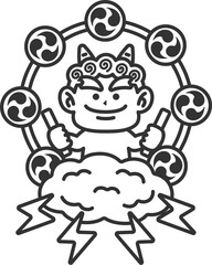赤鬼の雷様のアイコン（線画）のイラスト