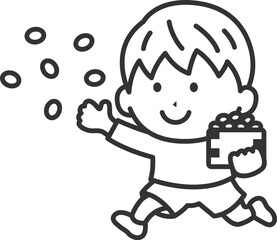 豆まきをする、男の子のアイコン（線画）のイラスト
