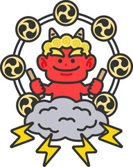 赤鬼の雷様のアイコン（線画カラー）のイラスト