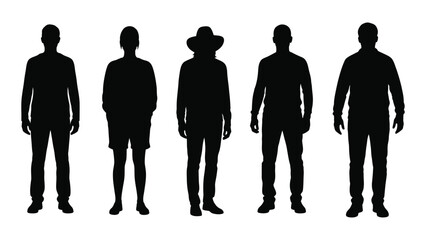 Silhouettes of five individuals isolated on white background, Vector © MehediHasan