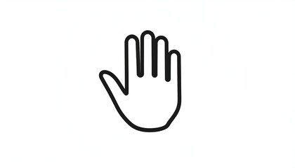 Obraz premium Black outline illustration of an open human hand facing the viewer against a plain white background, appearing as if stopping