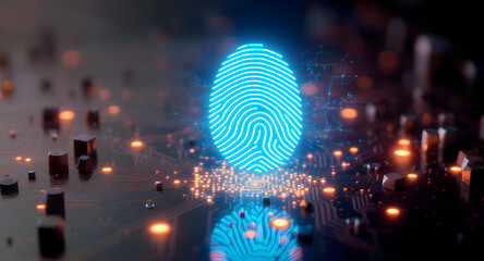 Biometric authentication display featuring fingerprint scanning technology symbolizing secure identity verification and advanced digital access control systems