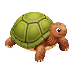 Obraz premium Cute 3D cartoon tortoise with green shell on transparent background, friendly reptile character illustration for design