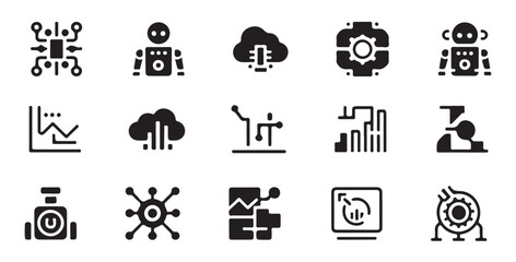 Robotics and automation icons showing industrial robots and smart manufacturing technology