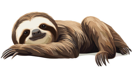 Fototapeta premium Smiling Sloth Lying Down on White.