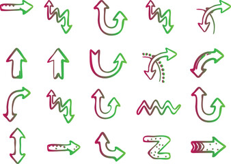 Obraz premium A creative vector collection featuring a seamless pattern of 3d alphabet letters and a decorative set of arrow icons designed with a colorful doodle sketch art style