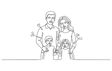 One continuous line drawing small happy family.