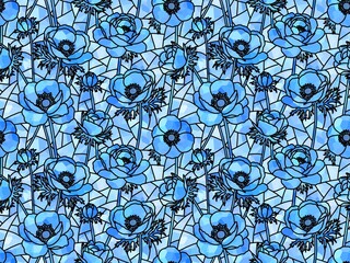 アネモネのステンドグラスのシームレスパターン　C-2'