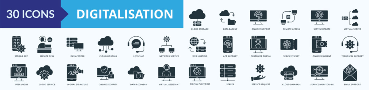 Digitalisation Icon Pack Illustration Vector Glyph Style