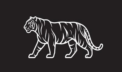 Obraz premium White Line Art Tiger Illustration, Minimalist Big Cat Vector on Black Background