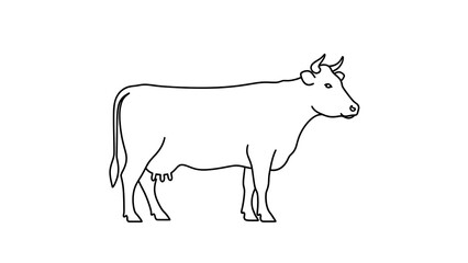 Obraz premium Line Drawing of a Cow Standing Side Profile