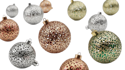 Festive Ornaments Collection: Glittering Christmas Baubles on White Background
