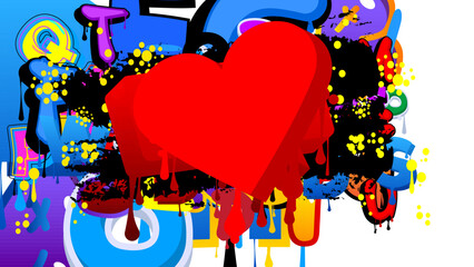 Fototapeta premium Red Heart graffiti. Abstract modern street art decoration performed in urban painting style.