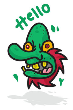 green buto vectors ilustration. monster, green, scream, cartoon. art. character, smile, angry, icon, design graphic.