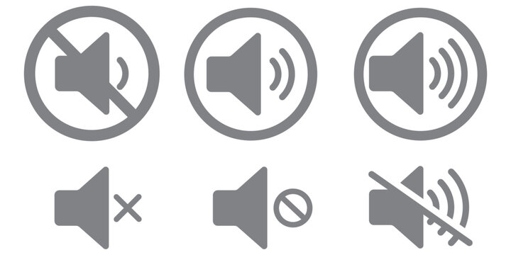 No speaker sound or keep silence red circle sign and green allowed vector icons, featuring mute and unmute volume button symbols, volume allow and prohibit signs