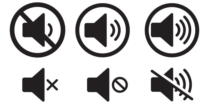 No speaker sound or keep silence red circle sign and green allowed vector icons, featuring mute and unmute volume button symbols, volume allow and prohibit signs