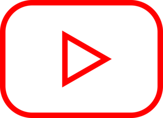 Red play button icon with rounded corners on transparent background