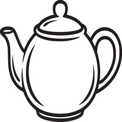 Obraz premium A simple black and white line drawing of a teapot with a lid and a handle on a white background