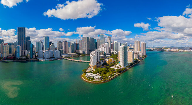 Aerial panorama Miami Brickell Key 2026