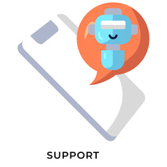 AI Support Flat Icon &ndash; Mobile Chatbot Support Illustration on Phone, AI Assistant Help Service Symbol