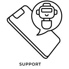 AI Support Line Icon &ndash; Smartphone with Chatbot Speech Bubble, Virtual Assistant Customer Support Symbol