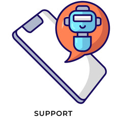 AI Support Lineal Color Icon &ndash; Smartphone Chatbot Support, Virtual Assistant Help Desk Symbol