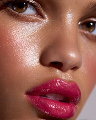 Naklejka premium Luxury lipstick close-up on diverse female models with smooth skin and elegant makeup.