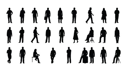 Various silhouettes of people in different poses isolated on white background, Vector