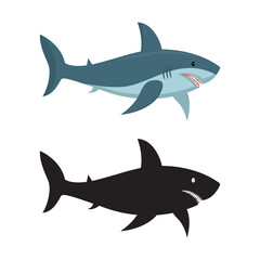 Obraz premium Shark under water, wild animal. Underwater world, fish and black silhouette, isolated on white background.