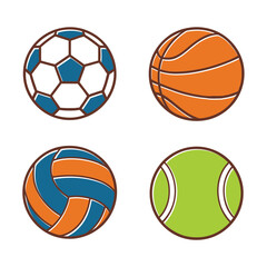 Obraz premium Four different sports balls icons soccer basketball volleyball tennis balls icon
