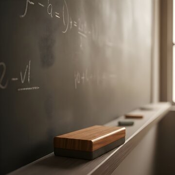 칠판과 분필들,칠판지우개, 칠판에 수학 공식써잇음Blackboard, chalk, chalk, blackboard eraser, and math formula written on the blackboard