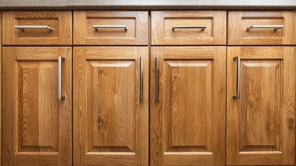 Fototapeta premium Stylish wooden kitchen cabinetry with sleek design.