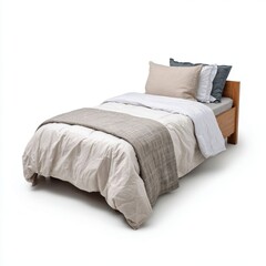Fototapeta premium Stylish single bed with neutral bedding set.