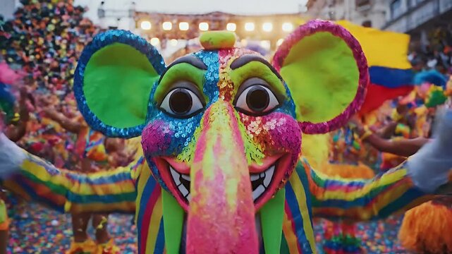 Barranquilla Carnival Marimonda Mask Close Up Colorful Traditional Costume